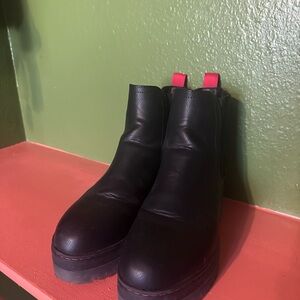 MIA Black Ankle Boots with Red Pull Tabs
